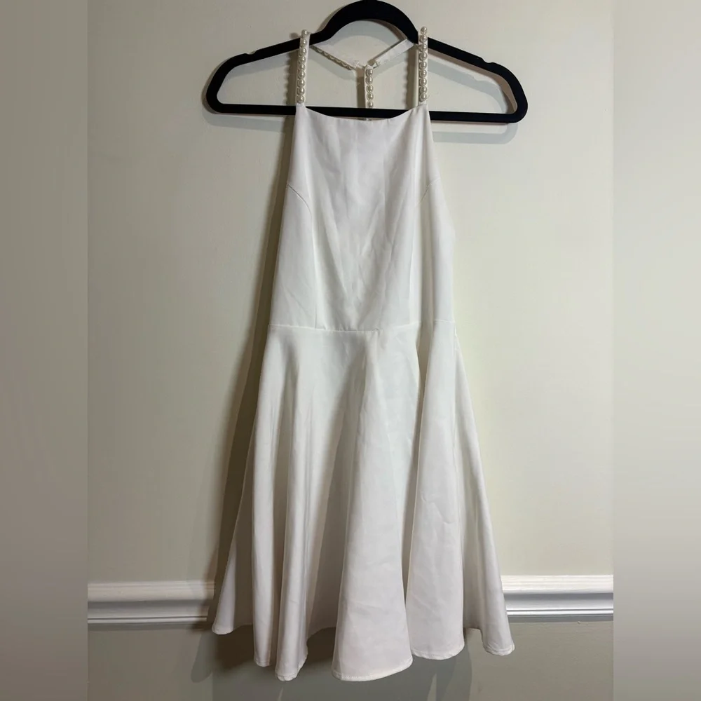 Lulus NWOT Faux Pearl Adore You White Skater Dress Size Small - Picture 6 of 10